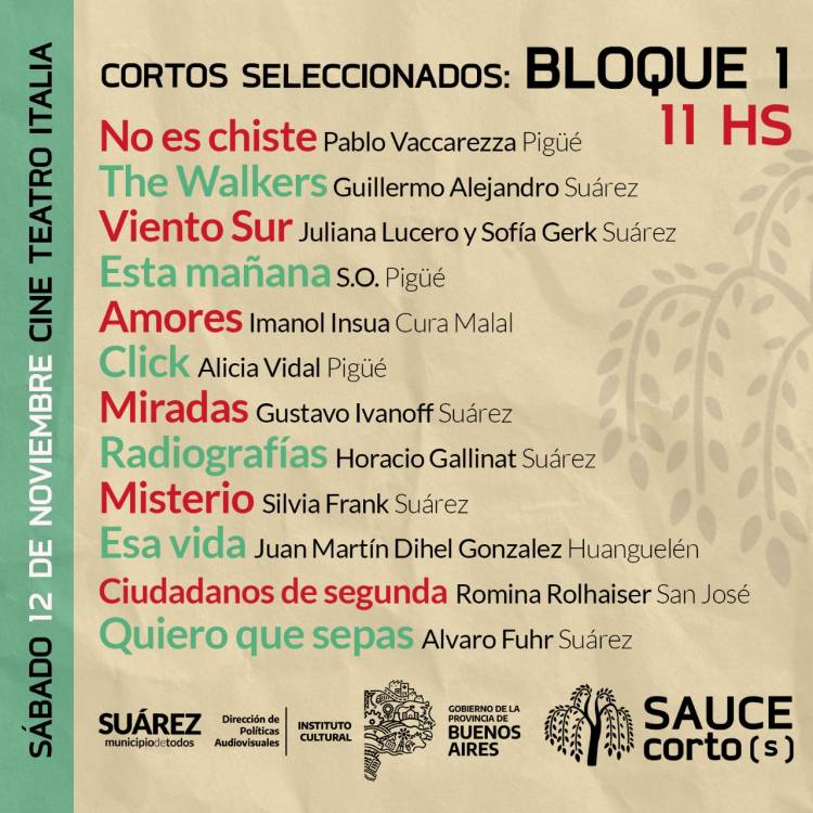 SAUCE CORTO(S): Son 22 los artistas seleccionados que serán parte de la 2° edición del Festival de Cine de Coronel Suárez