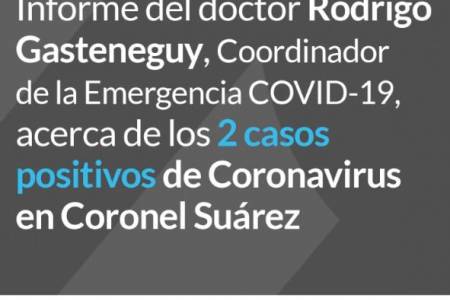  Informe del Dr. Rodrigo Gasteneguy acerca de los 2 casos positivos de Coronavirus en Coronel Suárez