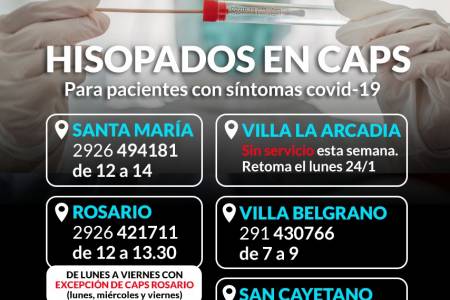 Continúan los hisopados a pacientes con síntomas covid-19 en los CAPS del distrito