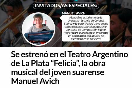 Se estrenó en el Teatro Argentino de La Plata “Felicia”, la obra musical del joven suarense Manuel Avich