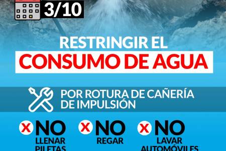 SERVICIOS SANITARIOS: Se solicita restringir el consumo de agua por rotura de cañería de impulsión