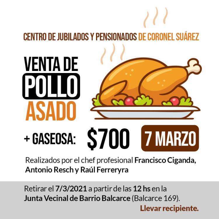 Centro de Jubilados de Coronel Suárez: venta de pollos asados