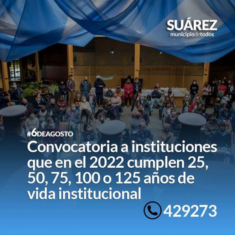 Convocatoria a instituciones que en el 2022 cumplen 25, 50, 75, 100 o 125 años de vida institucional