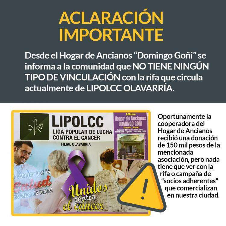 Aclaración importante del Hogar de Ancianos Domingo Goñi