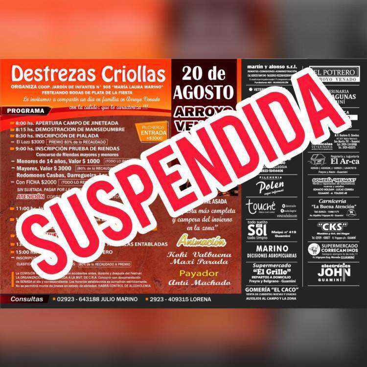 Destrezas Criollas en Arroyo Venado: suspendido