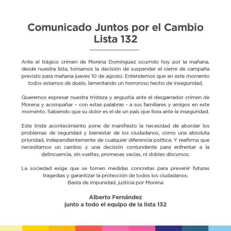 Suspensión del acto de cierre de campaña de la lista encabezada por Alberto Fernández