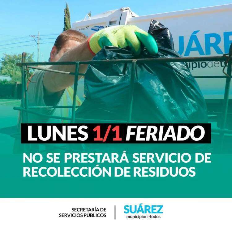FERIADO LUNES 1 DE ENERO: no se prestará servicio de Recolección de Residuos