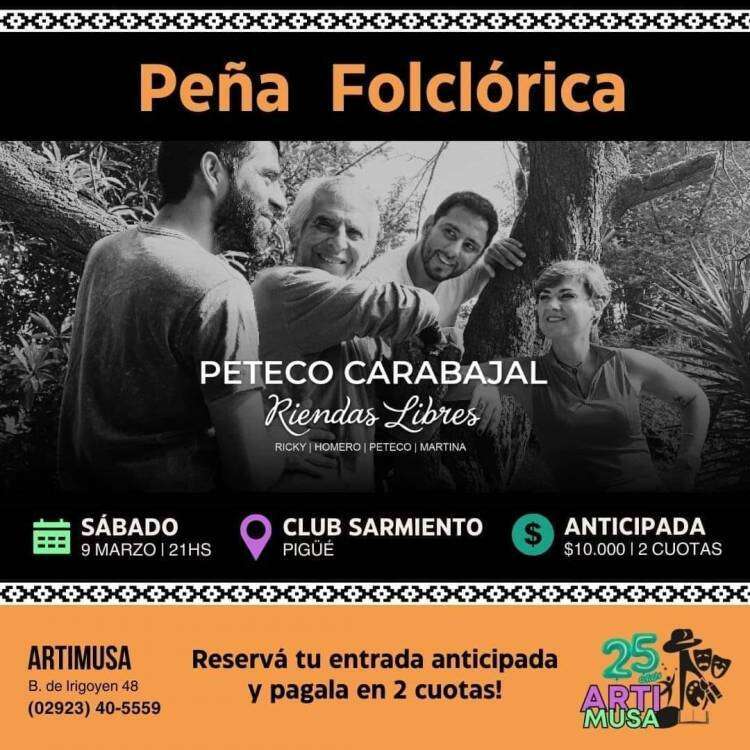 Artimusa de Pigüé festeja sus 25 años con la presentación de Peteco Carabajal