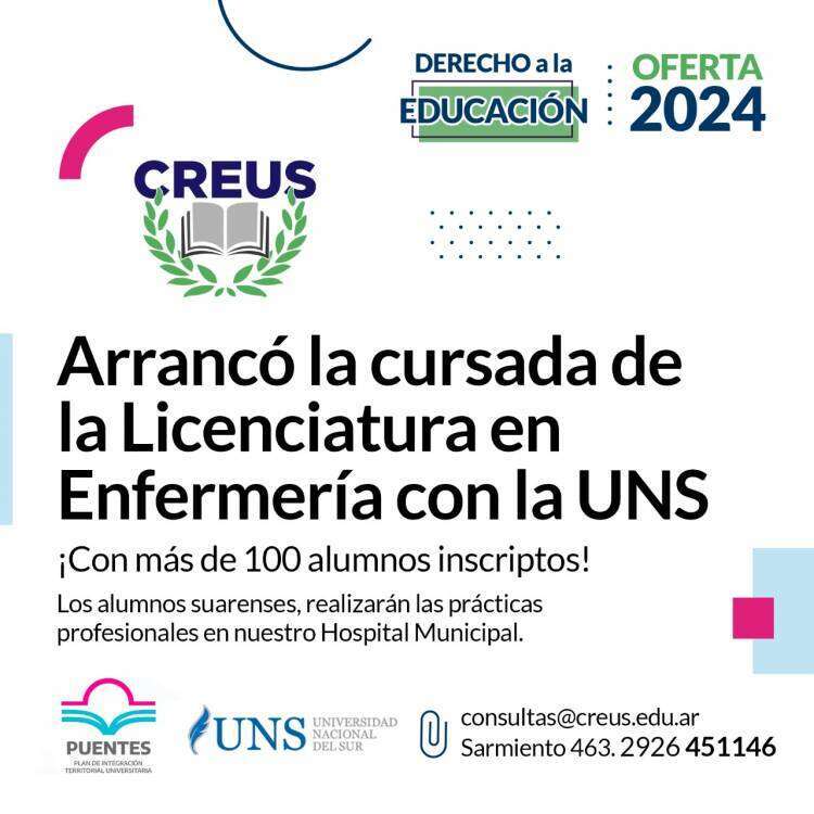 CREUS: Arrancó la cursada de la Licenciatura en Enfermería con la UNS