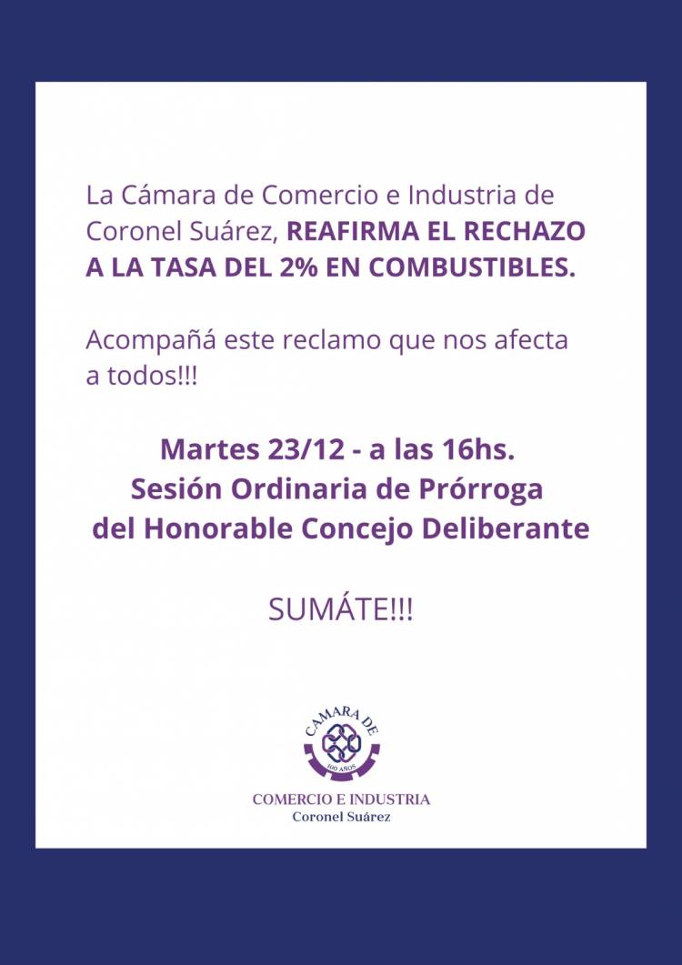 La Cámara de Comercio e Industria de Coronel Suárez reafirma su rechazo a la tasa del 2% en combustibles