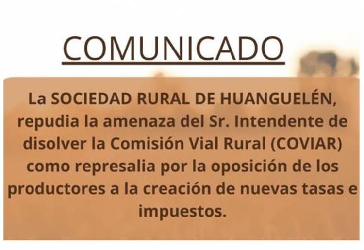 La Sociedad Rural de Huanguelén repudia la amenaza de disolver la Comisión Vial Rural