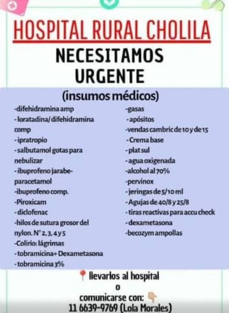 El Hospital Rural de Cholila solicita donaciones urgentes de insumos médicos