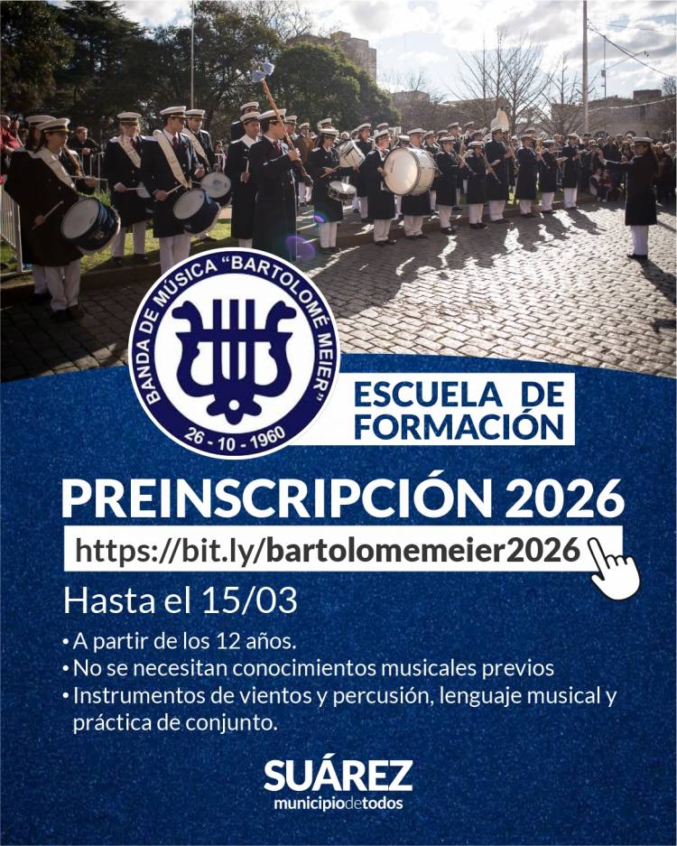Preinscripción 2026 – Escuela de Formación Musical de la Banda Municipal “Bartolomé Meier”