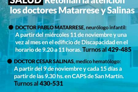 Retoman la atención los doctores Matarrese y Salinas