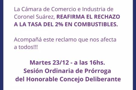 La Cámara de Comercio e Industria de Coronel Suárez reafirma su rechazo a la tasa del 2% en combustibles