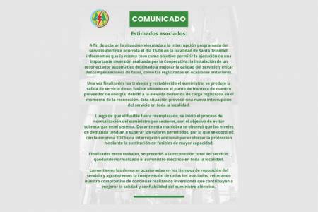 Comunicado de la Cooperativa Eléctrica "San José"