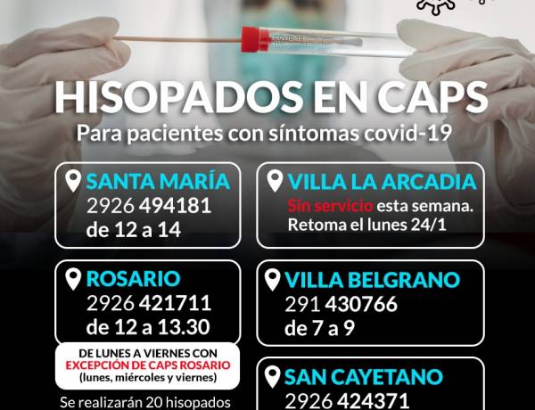 Continúan los hisopados a pacientes con síntomas covid-19 en los CAPS del distrito