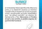 Comunicado del Intendente Municipal Ricardo Moccero en repudió a los ataques terroristas en Israel