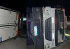 Vuelco de un camión en la rotonda de San Eloy: el conductor resultó herido